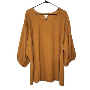 Ava & Viv 3/4 Puff Sleeve Scoop Neck Blouse in mustard yellow